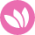 Pinkes Icon mit drei Blüten, Symbol für „blüht"